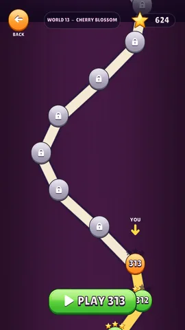 Fruit Slice level map: a winding path of level bubbles with stars, and the sign for the next world.